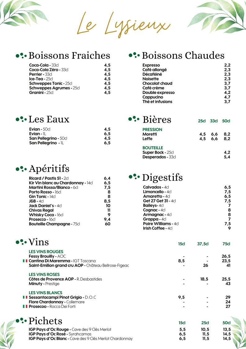 Menu Restaurant Le Lysieux-3