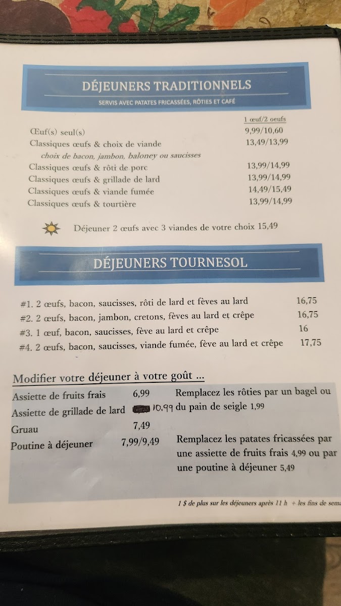 Menu Restaurant Le Tournesol 2009-1