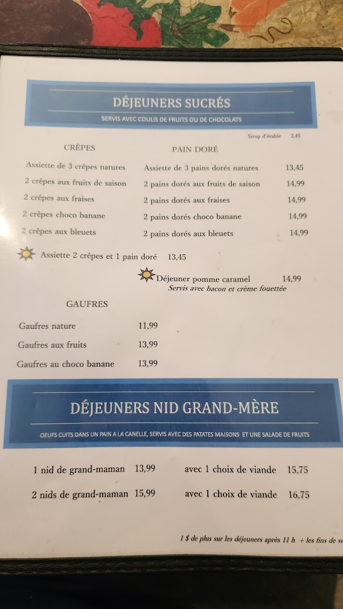 Menu Restaurant Le Tournesol 2009-2