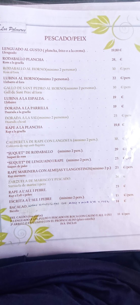 Menu Restaurant Les Palmeres-1