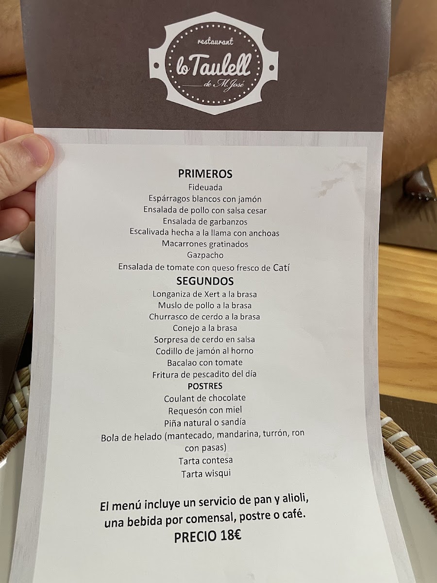 Menu Restaurant Lo Taulell De Maria José-1