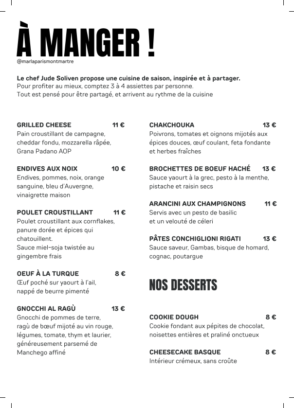 Menu Restaurant Marla Paris-1