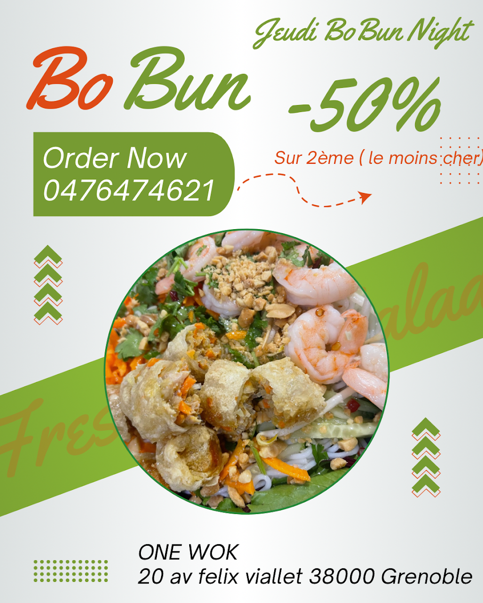 Menu Restaurant One Wok Grenoble – Wok Personnalisé, Pad Thai, Bo Bun（麻辣香锅/麻辣烫/炸鸡）-4
