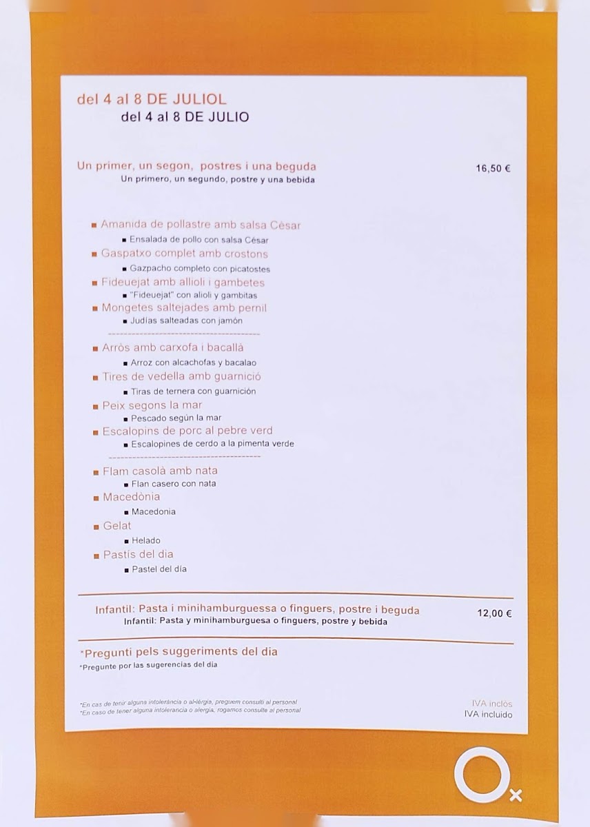 Menu Restaurant Òxid-8