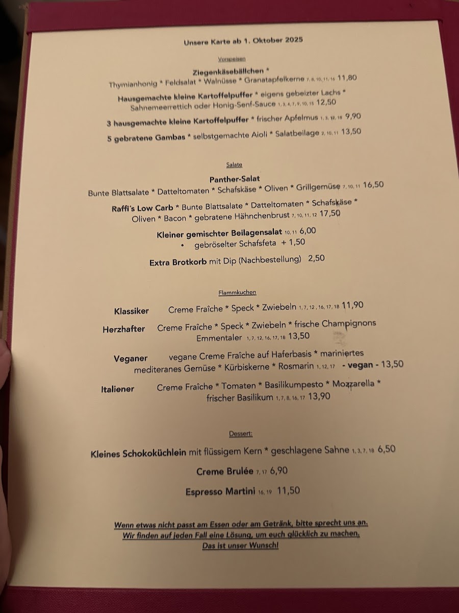 Menu Restaurant Panther | Klassische Und Moderne Deutsche Küche-1
