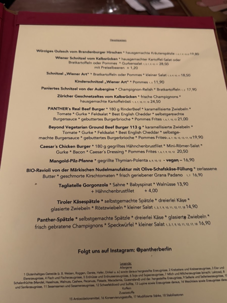Menu Restaurant Panther | Klassische Und Moderne Deutsche Küche-2