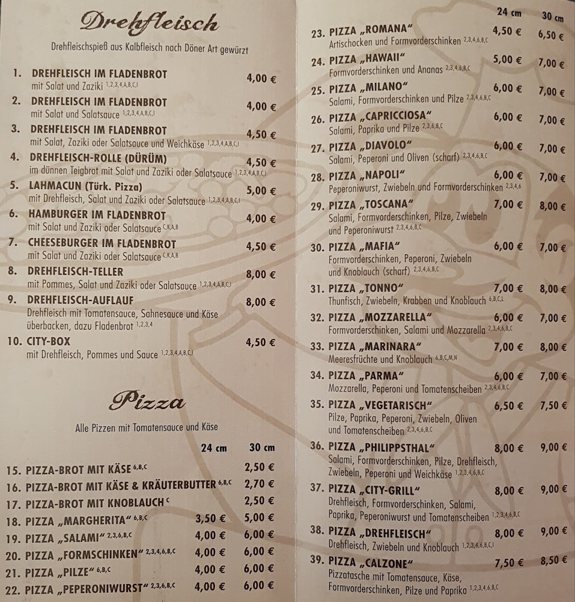 Menu Restaurant & Pizzeria 'city Grill'-1