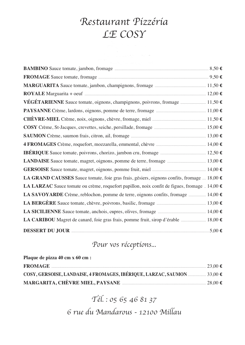 Menu Restaurant Pizzeria Le Cosy-1