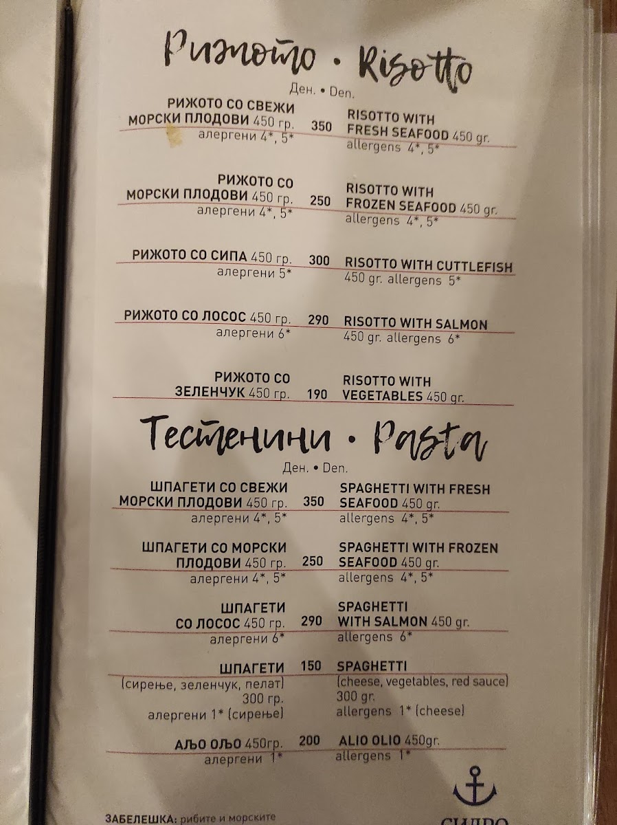 Menu Restaurant Sidro 2-10