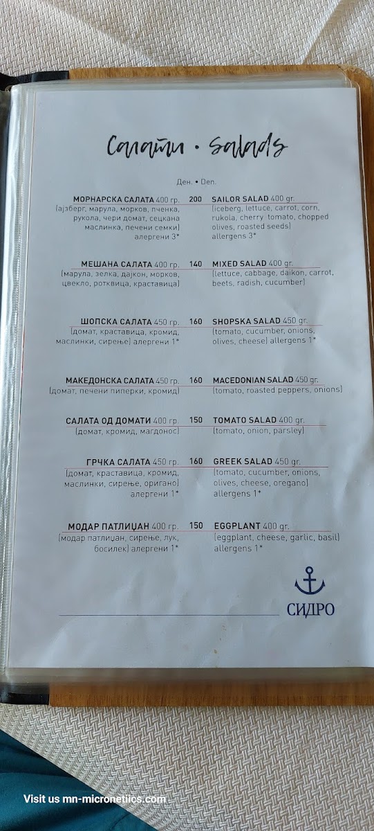 Menu Restaurant Sidro 2-5