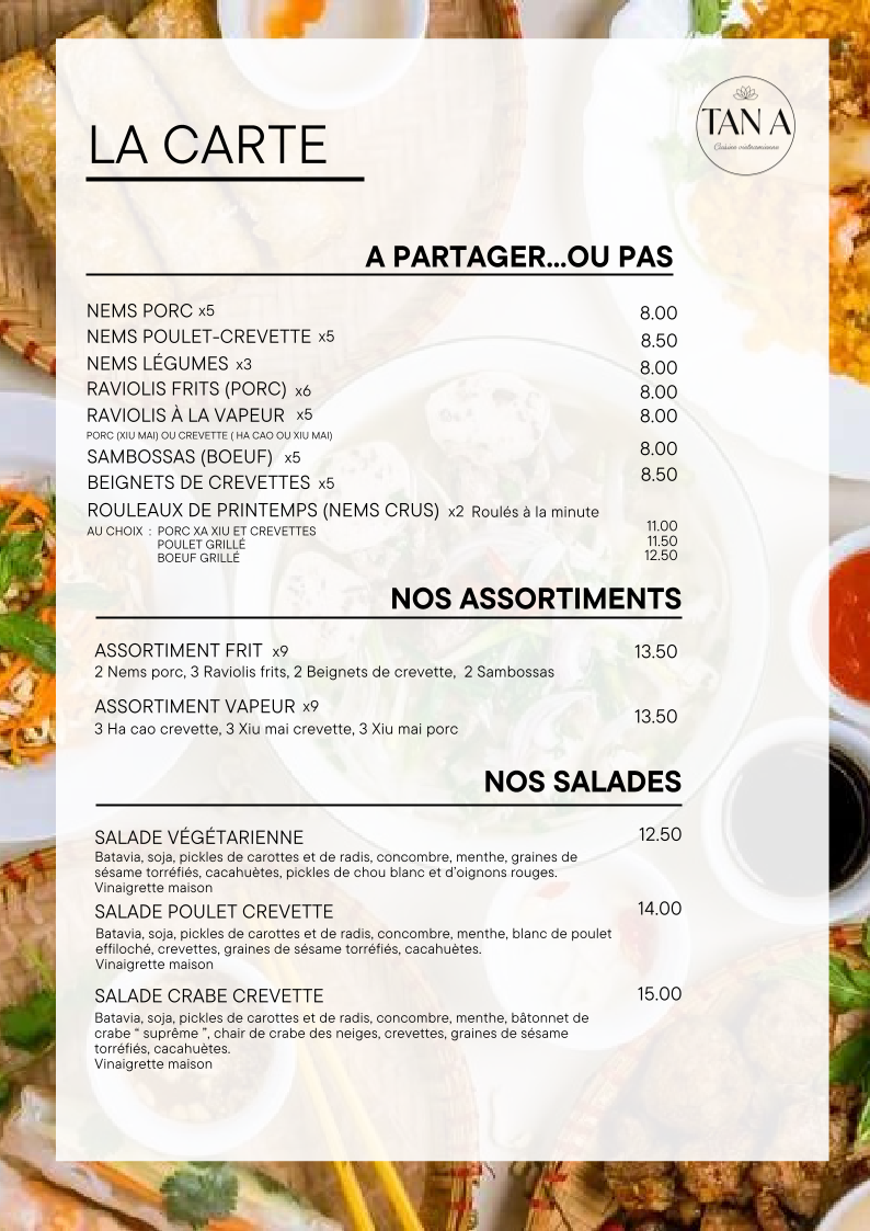 Menu Restaurant Tan A-1