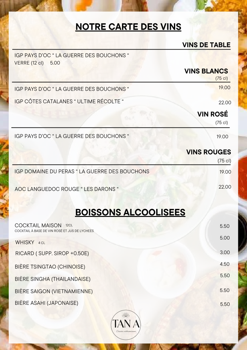 Menu Restaurant Tan A-4