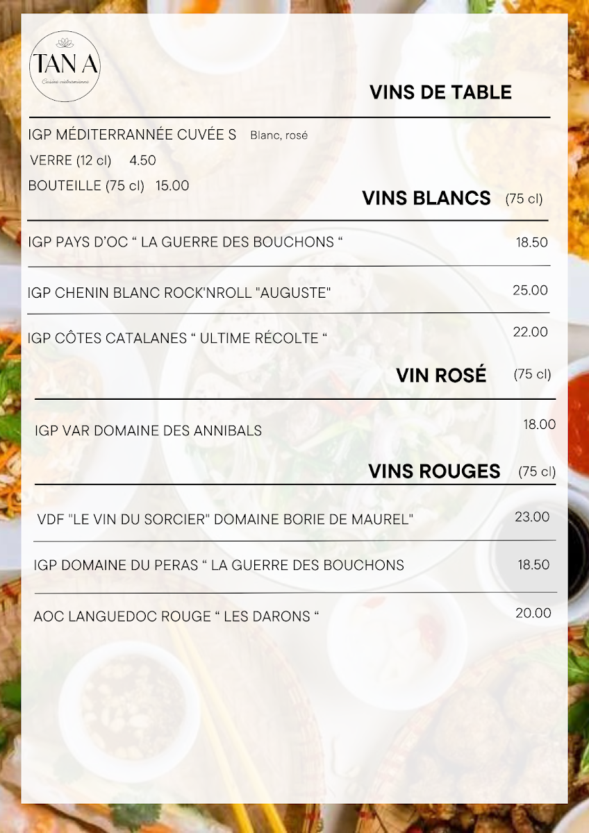 Menu Restaurant Tan A-6