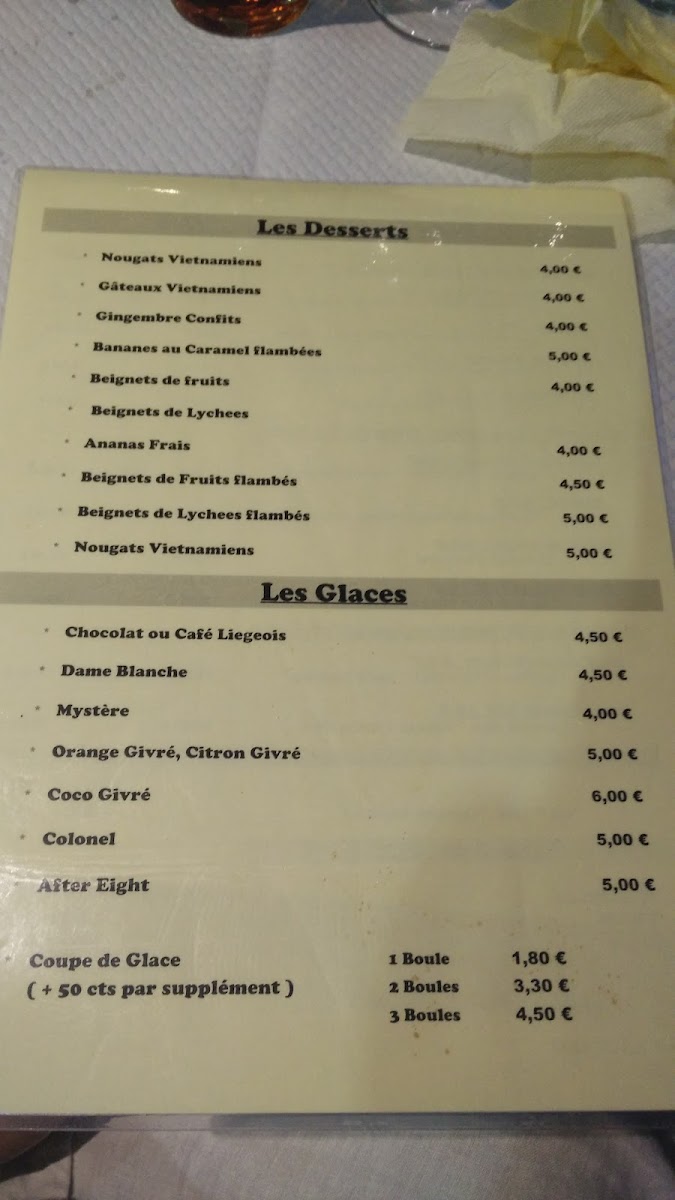 Menu Restaurant Tan A-8