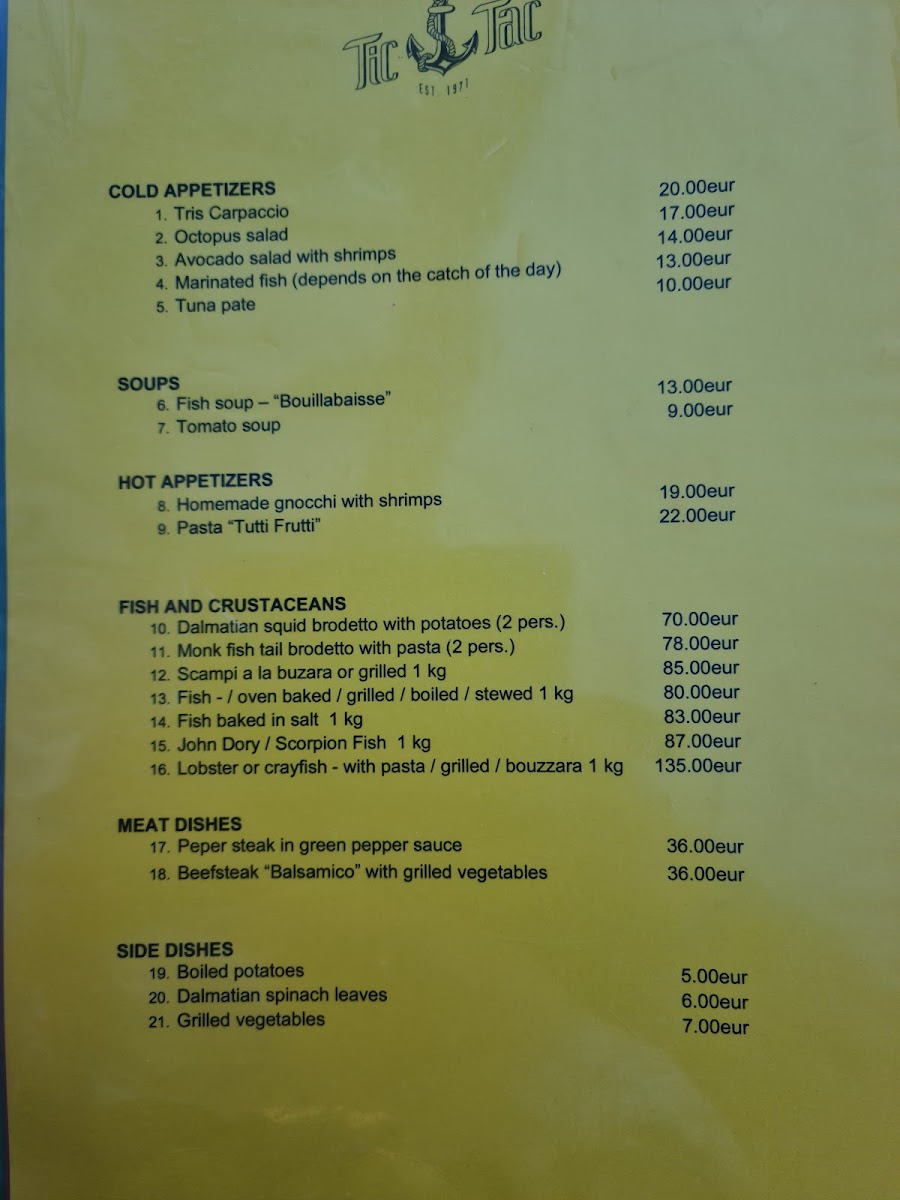 Menu Restaurant Tic-Tac-2