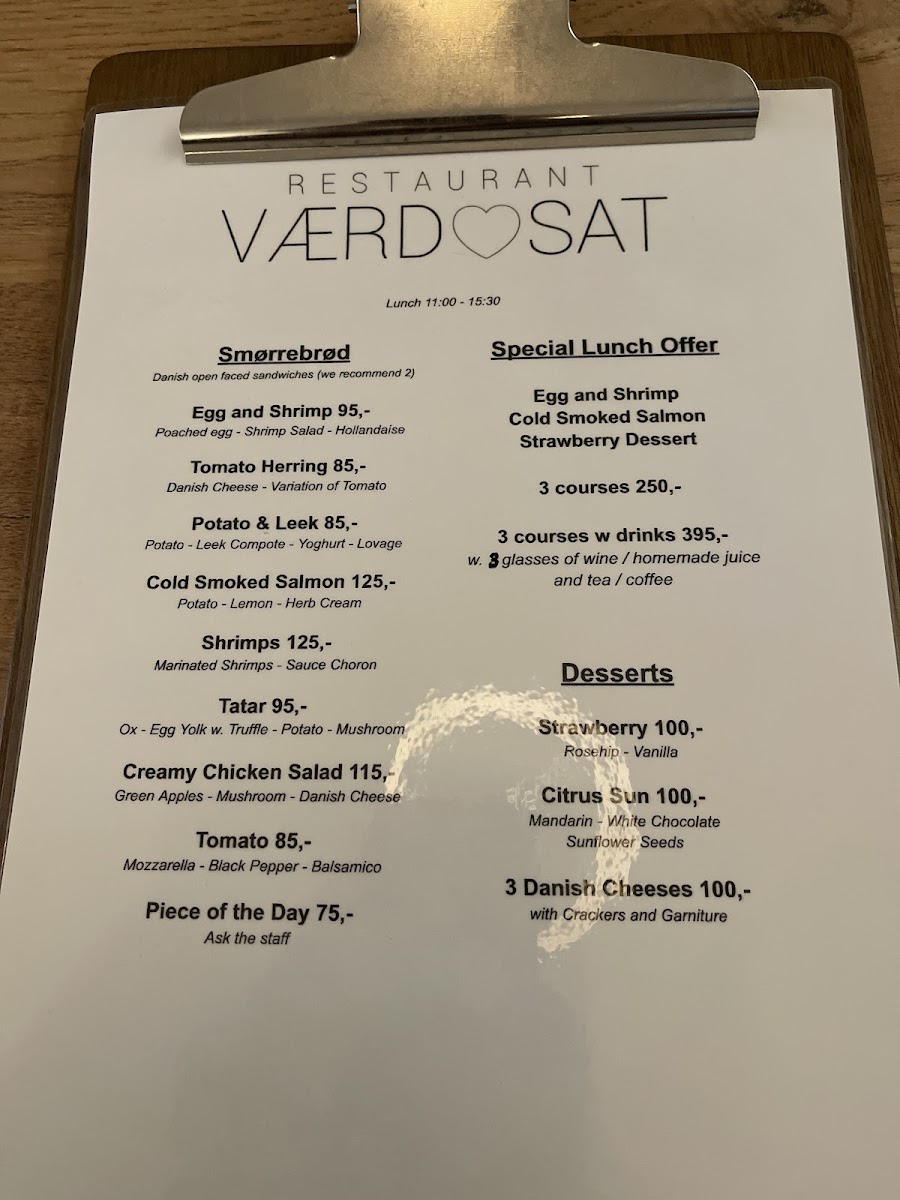 Menu Restaurant Værdsat-1