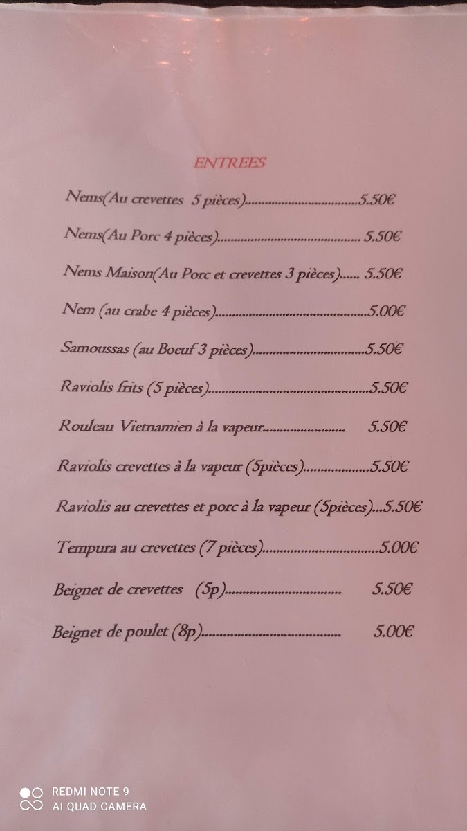 Menu Restaurant 'xuan'spécialité Vietnamienne-1