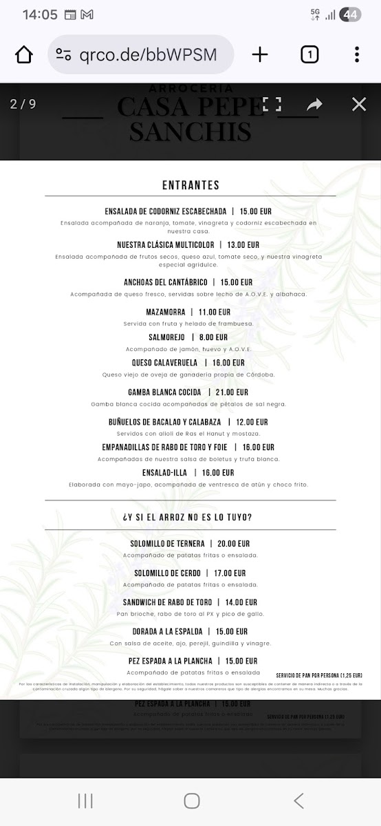 Menu Restaurante Arrocería Casa Pepe Sanchis-2