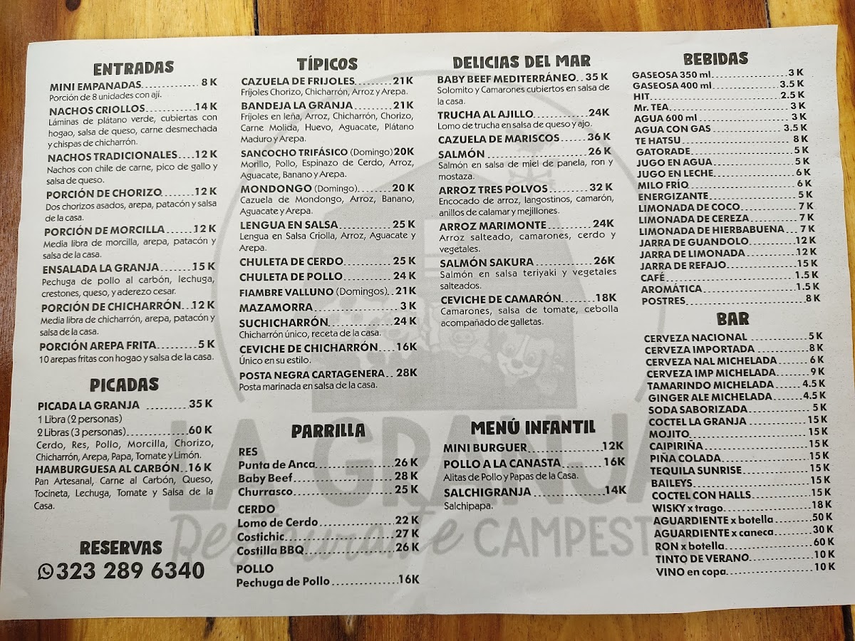 Menu Restaurante Campestre La Granja-1