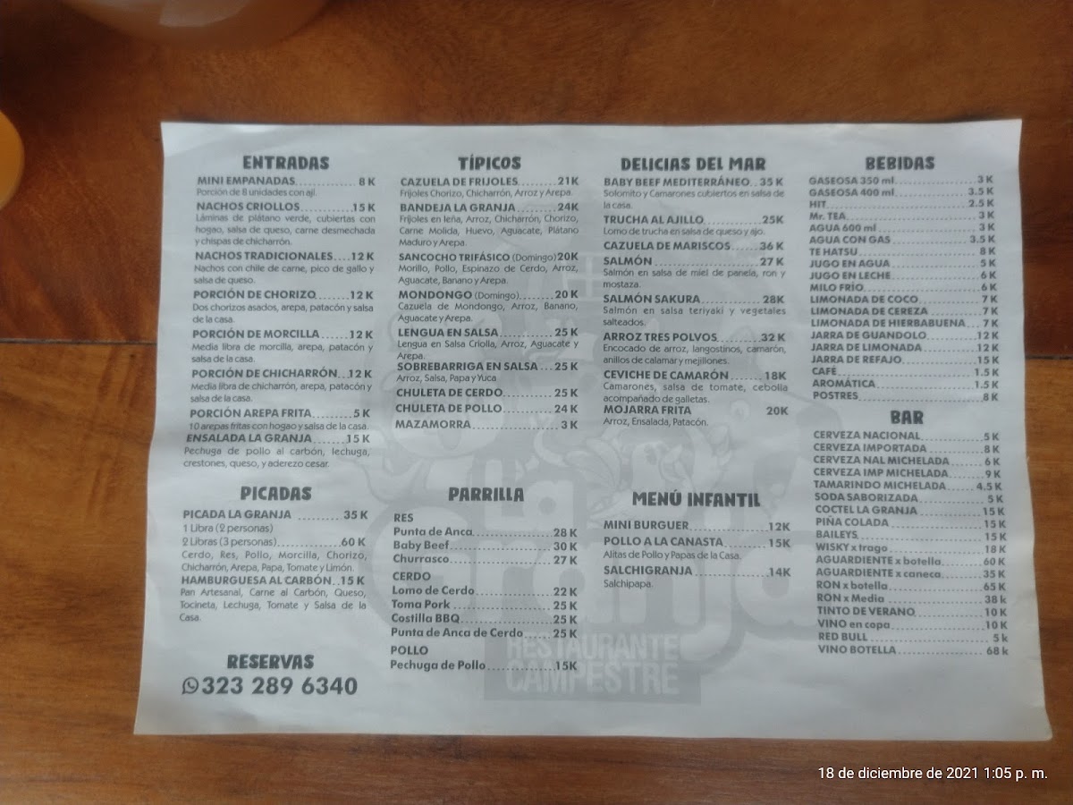 Menu Restaurante Campestre La Granja-2