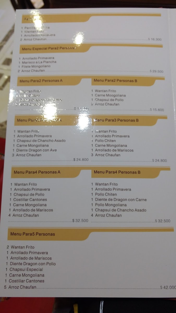 Menu Restaurante Chino Zy-5