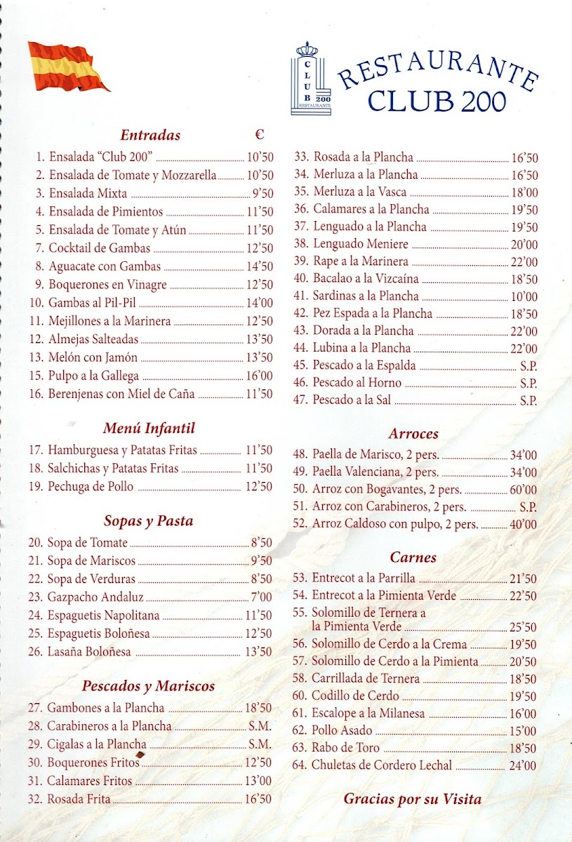 Menu Restaurante Club 200-1