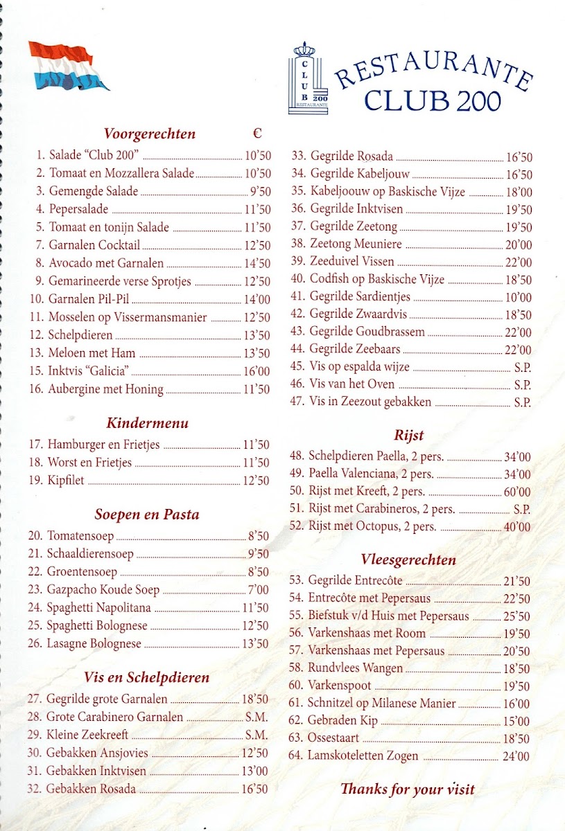 Menu Restaurante Club 200-3