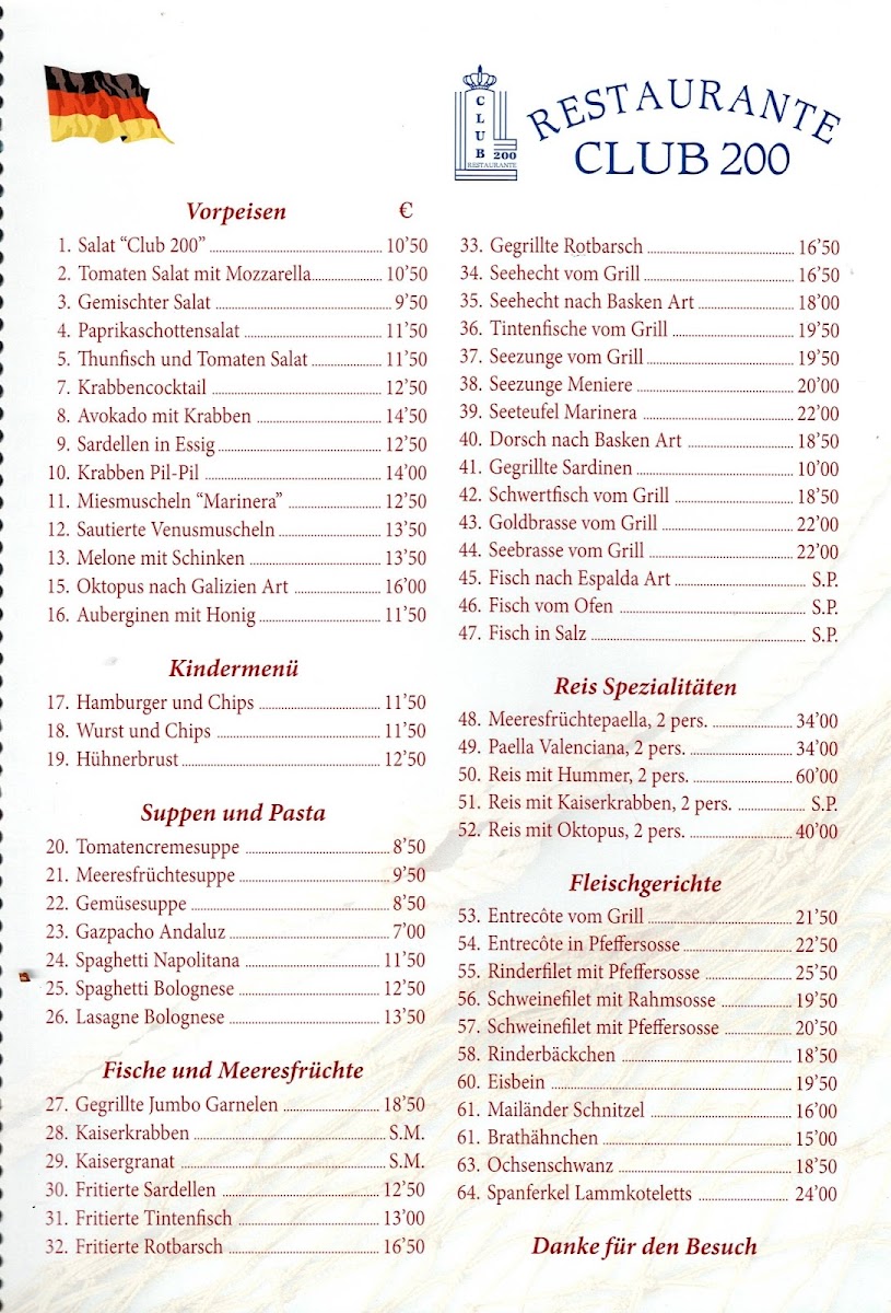 Menu Restaurante Club 200-5
