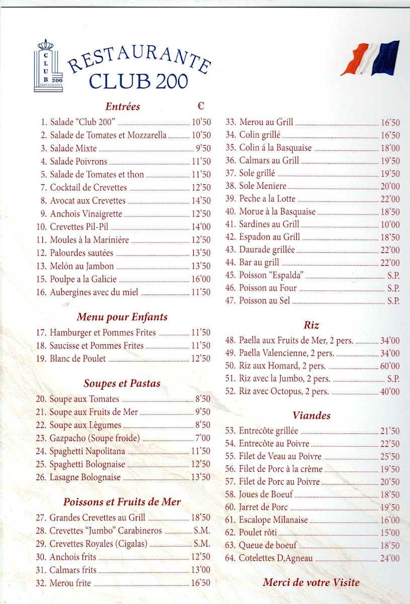 Menu Restaurante Club 200-7