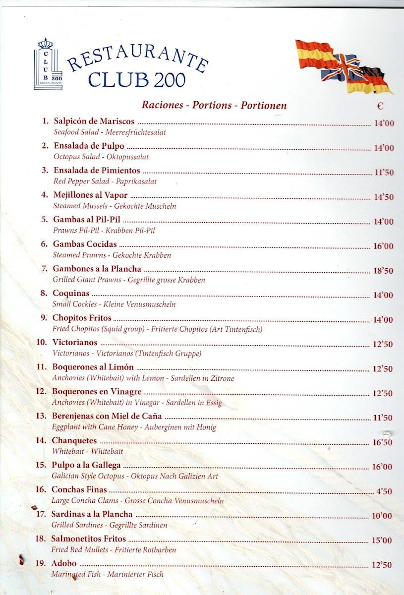 Menu Restaurante Club 200-8