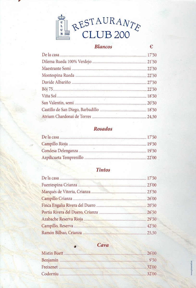 Menu Restaurante Club 200-9