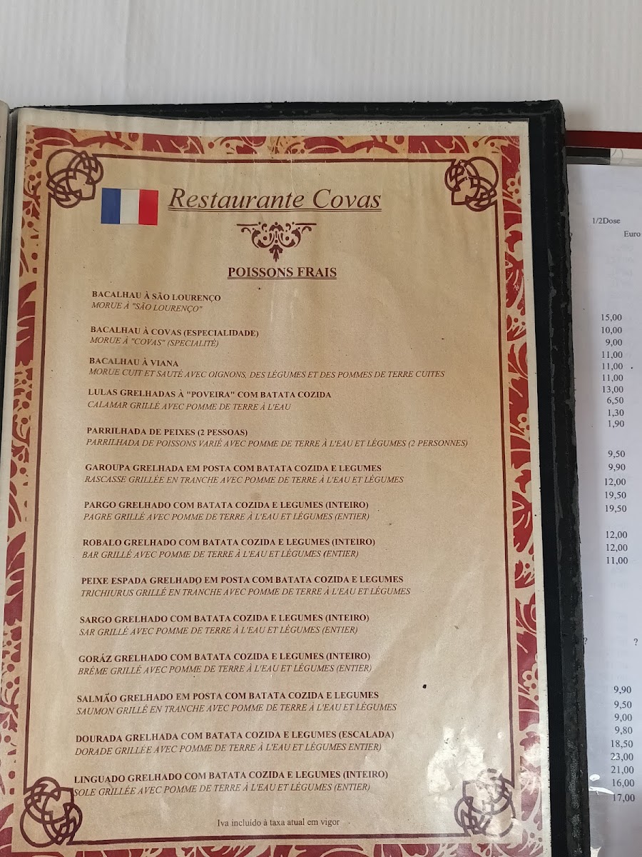 Menu Restaurante Covas-1