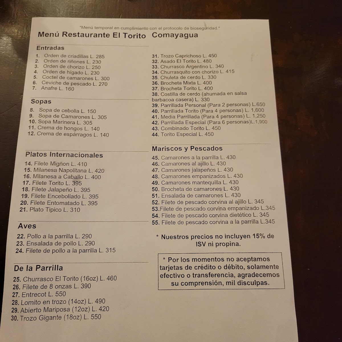 Menu Restaurante El Torito • Comayagua-7