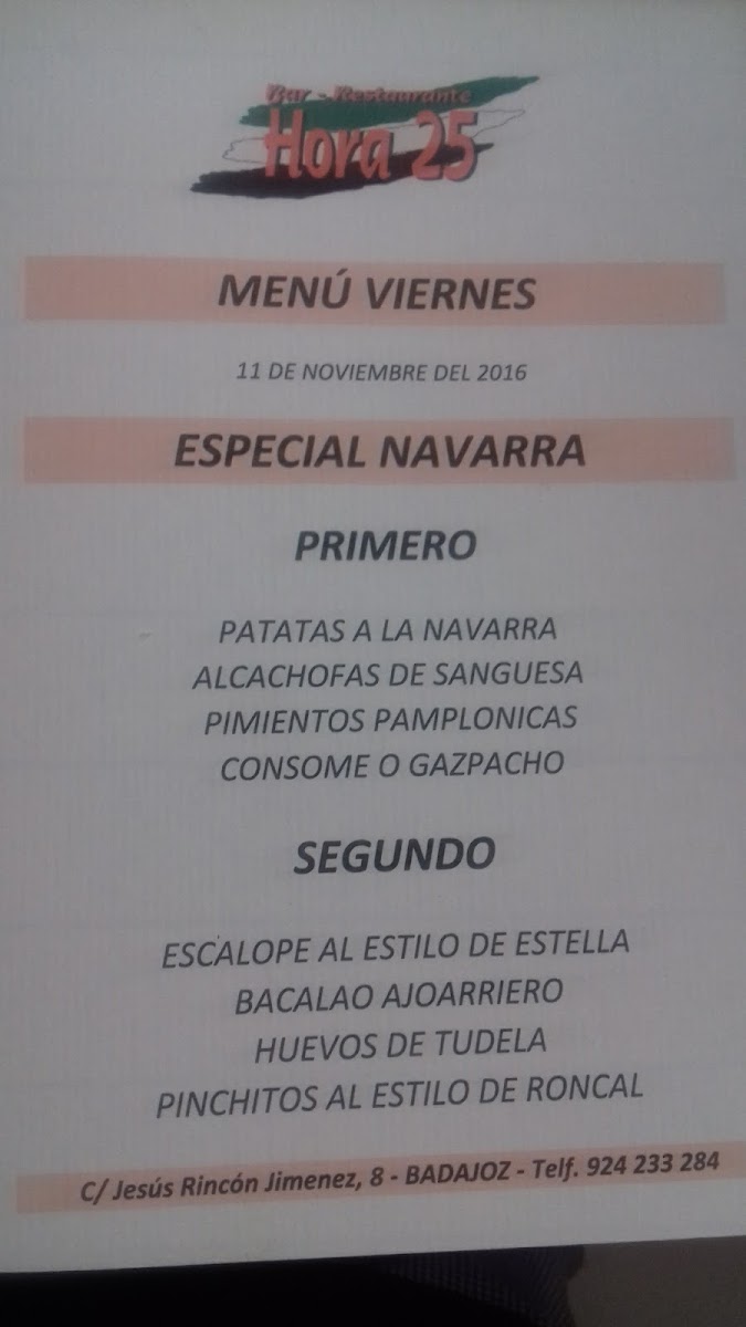 Menu Restaurante Hora 25-3
