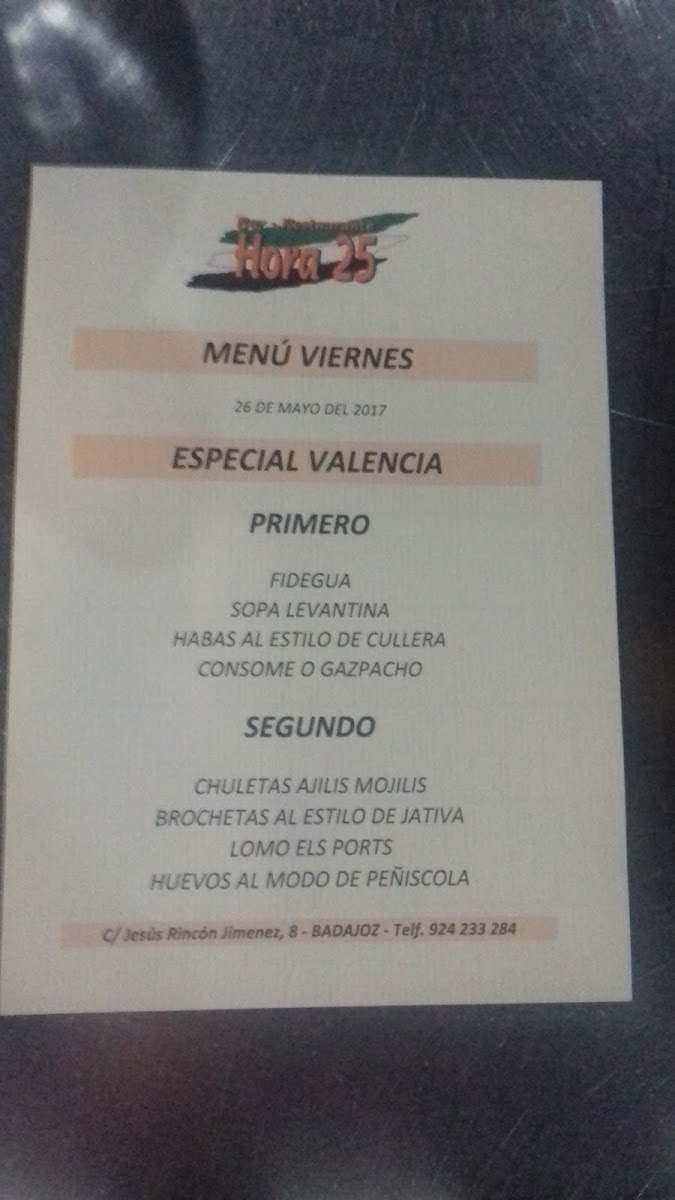 Menu Restaurante Hora 25-4