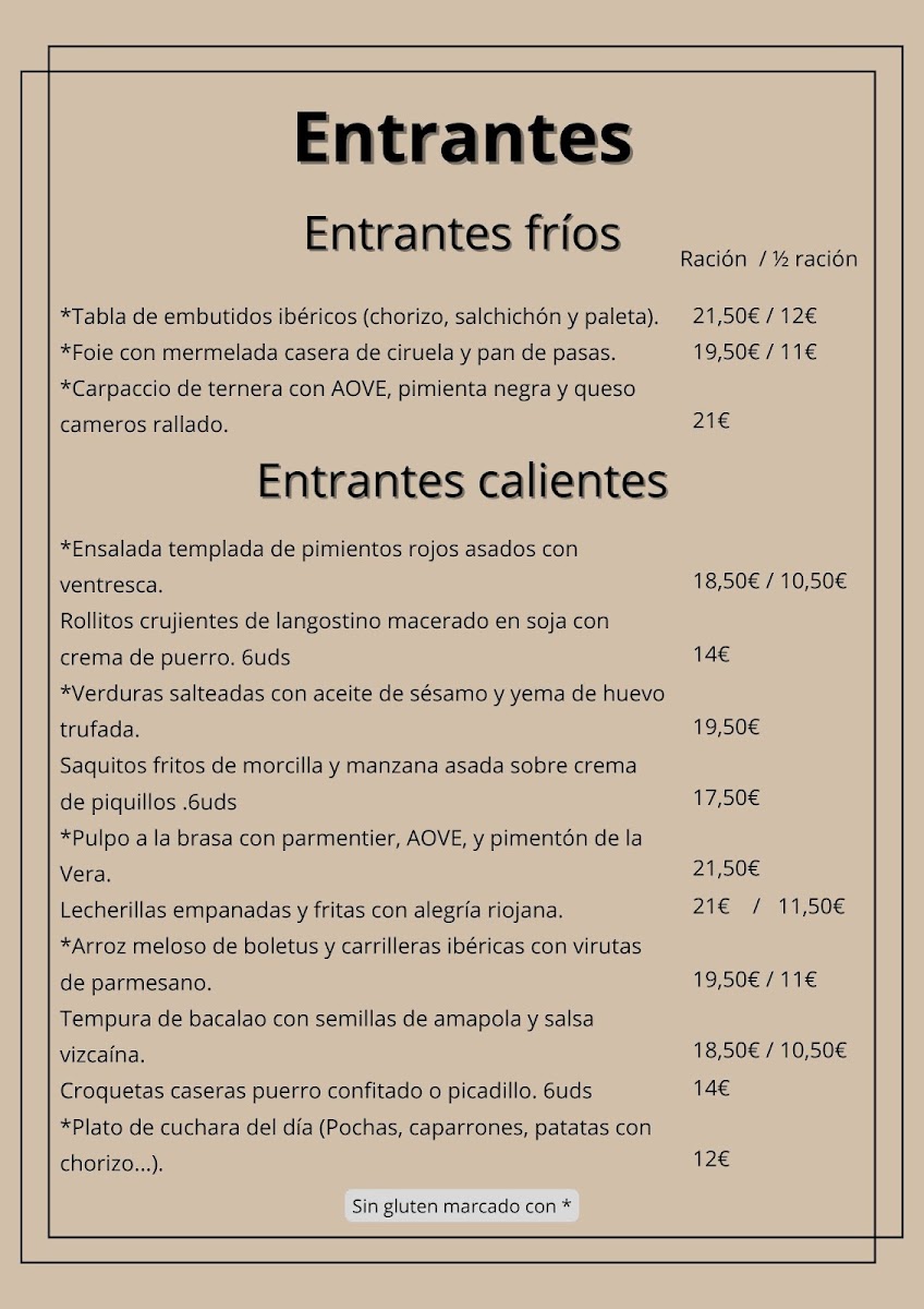 Menu Restaurante La Chata 1821-1
