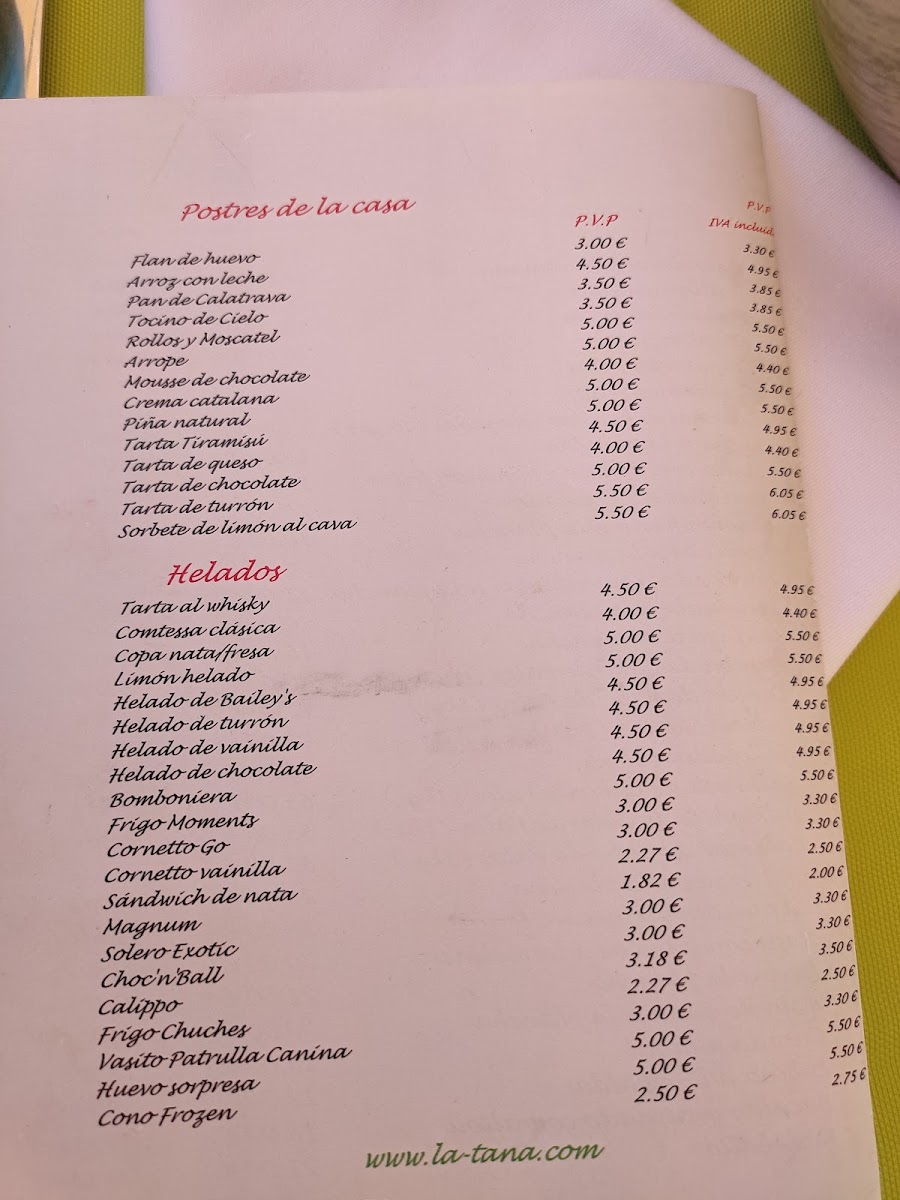 Menu Restaurante La Tana-2
