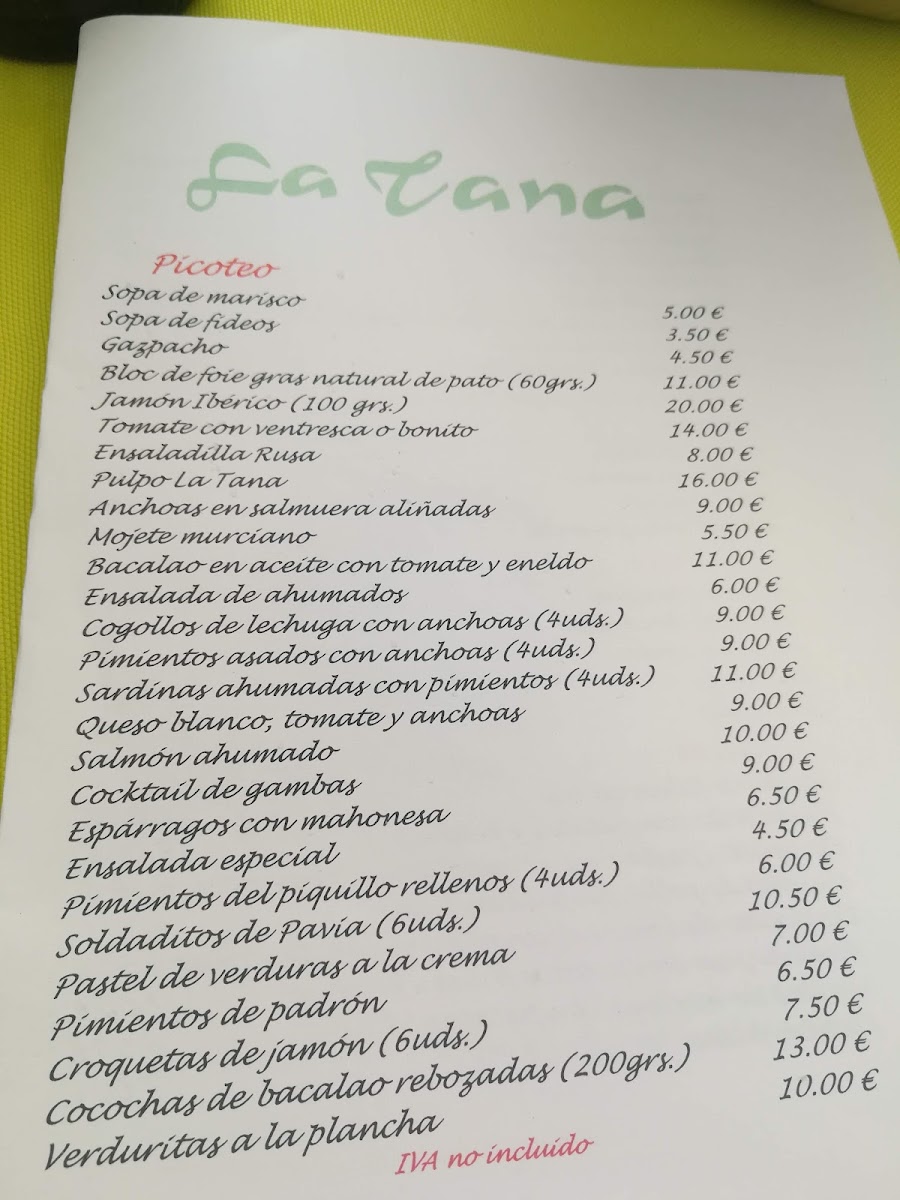 Menu Restaurante La Tana-7