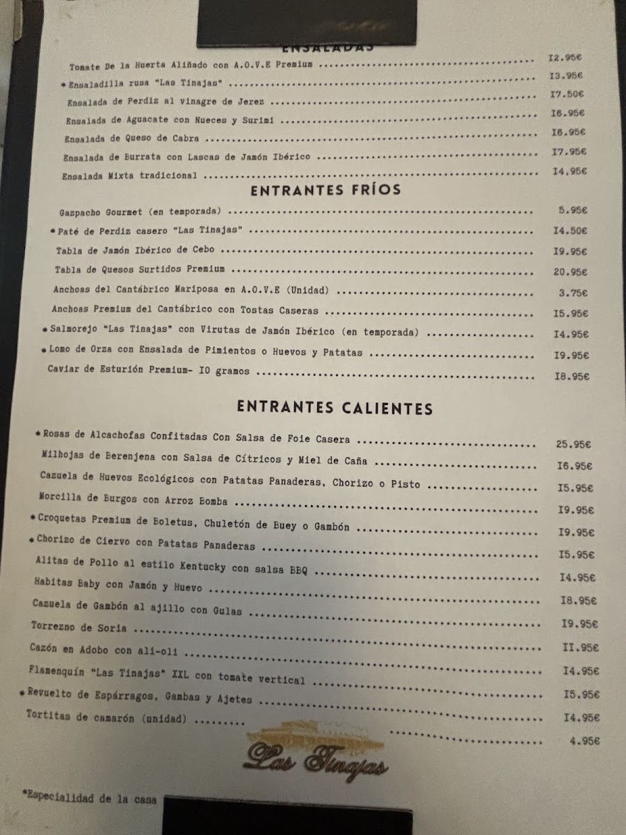 Menu Restaurante 'las Tinajas'-1