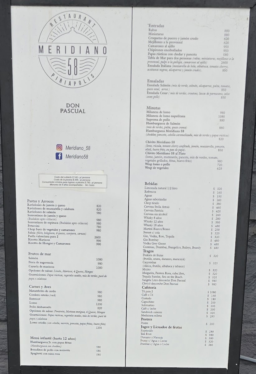 Menu Restaurante Meridiano 58-1