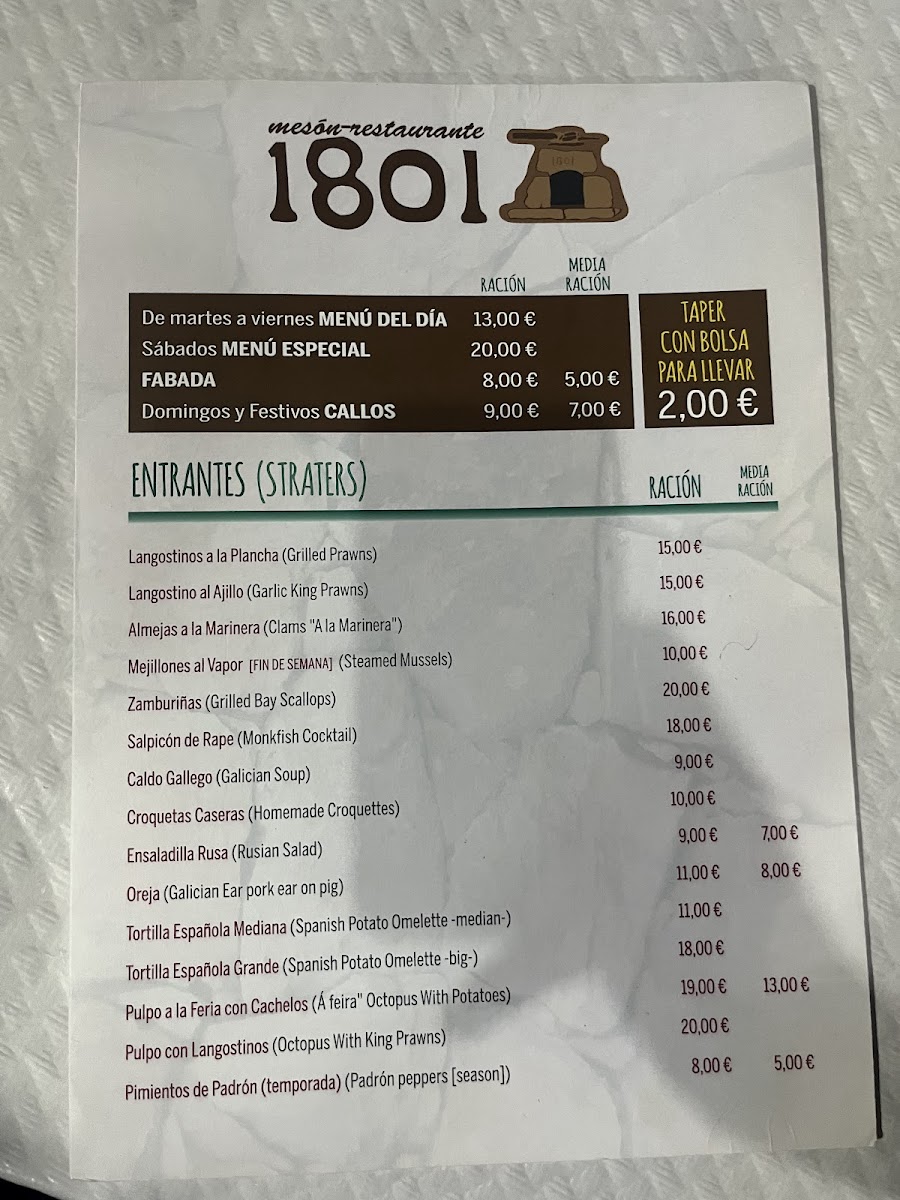 Menu Restaurante Meson 1801-2