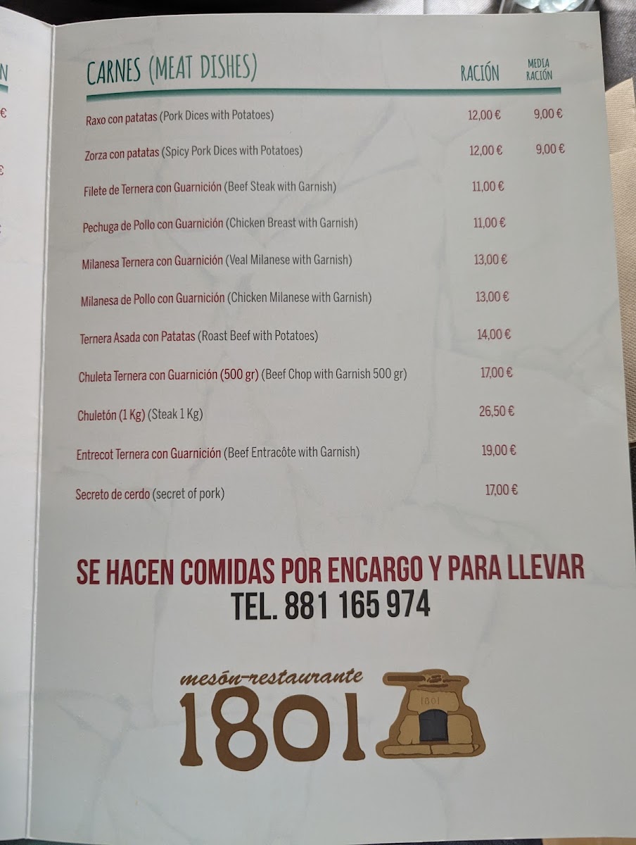 Menu Restaurante Meson 1801-6