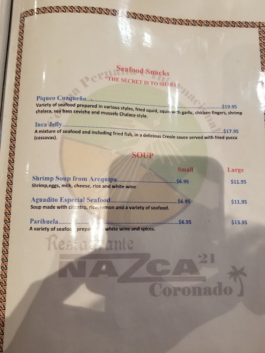Menu Restaurante Nazca 21 Coronado-8