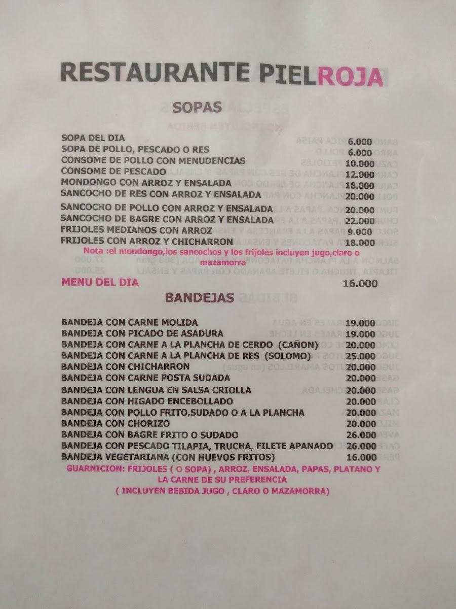 Menu Restaurante Piel Roja -Restaurante Comida Tipica-1