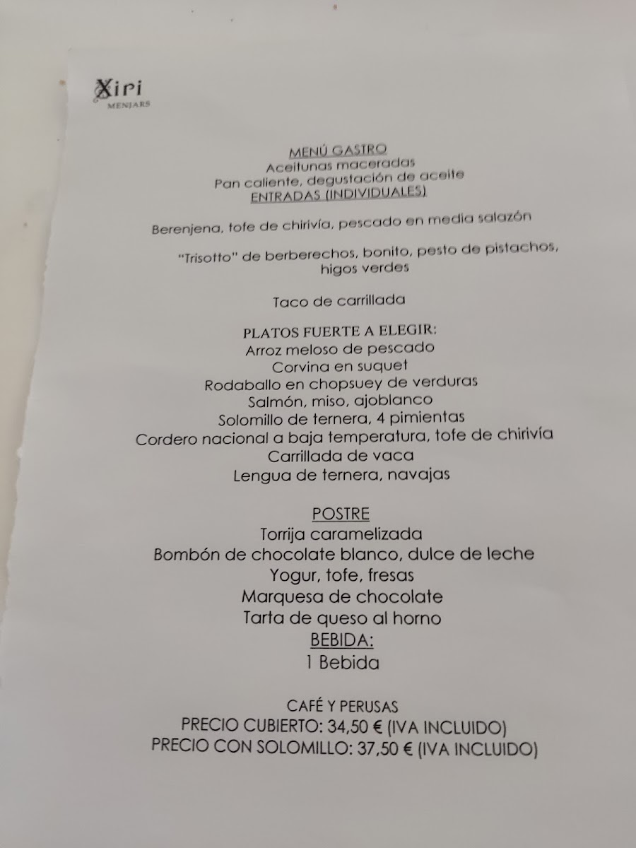 Menu Restaurante Xiri-1