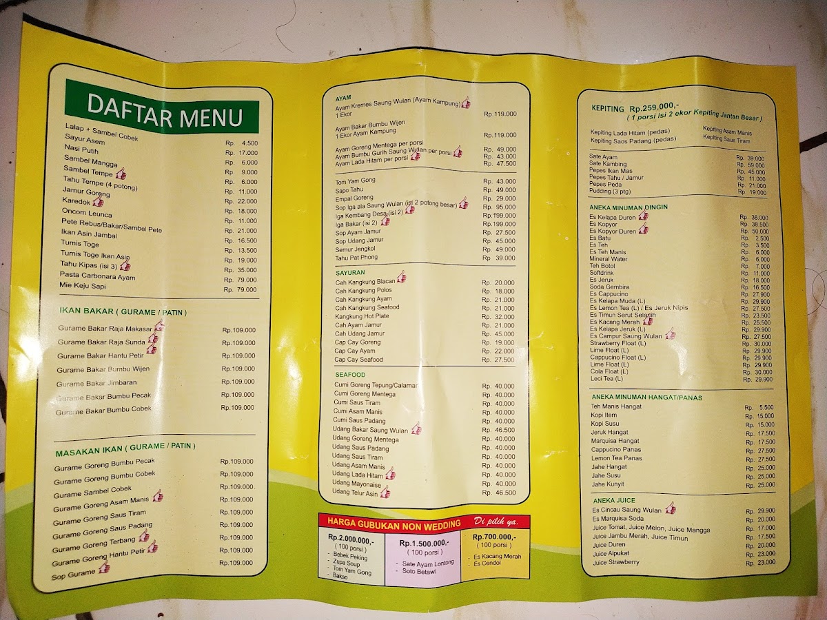 Menu Restoran Saung Wulan Tambun Bekasi-1