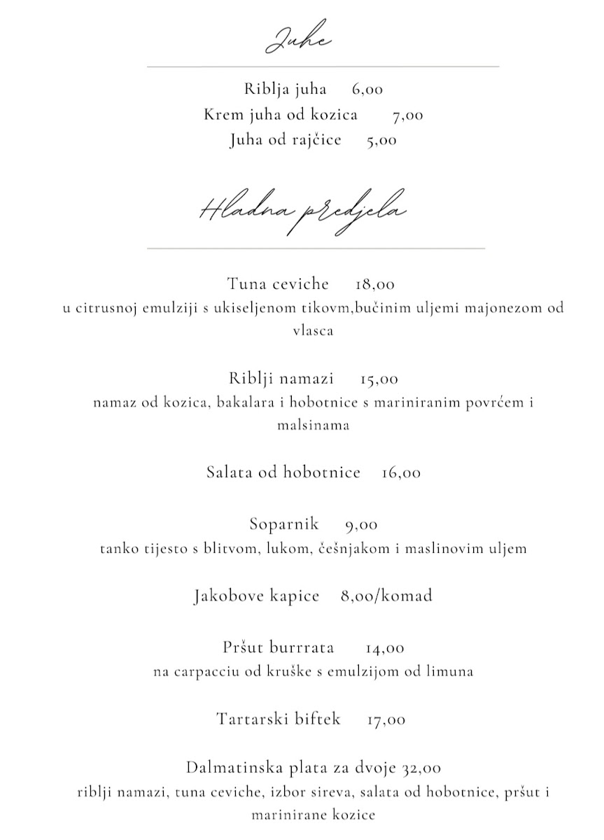 Menu Restoran Zlinje - Blato 1902-1