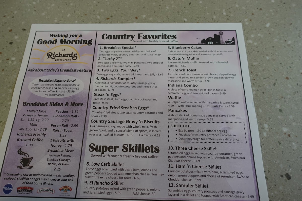 Menu Richards Restaurant - Decatur,in-4