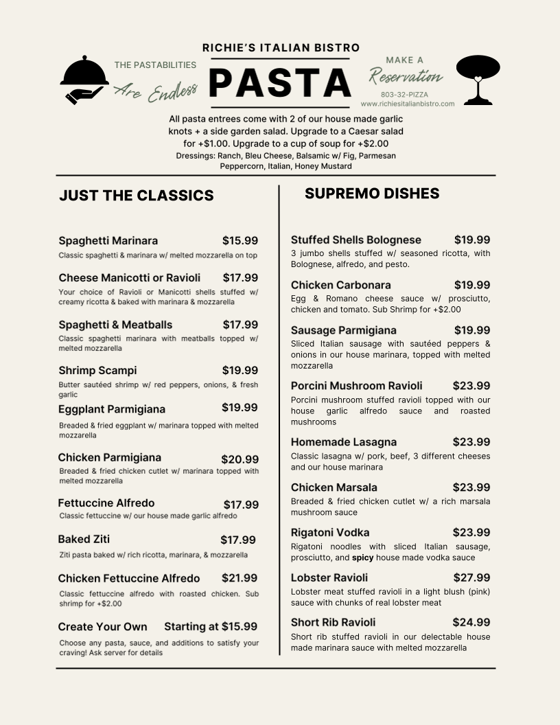 Menu Richie's Italian Bistro At Riverwalk-5