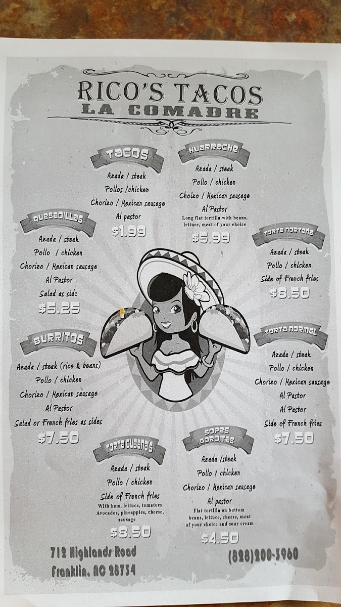 Menu Rico's Tacos La Comadre-1